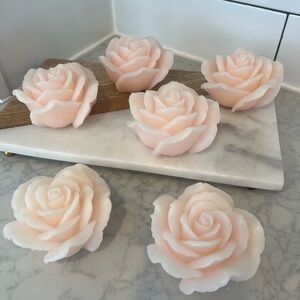 Set of 5 gorgeous wax flameless pink rose candles for spring or summer decor
